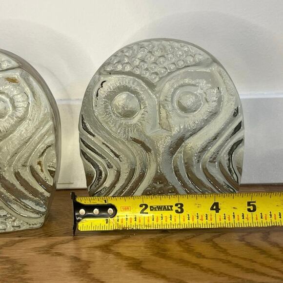 Vintage Pilgrim Glass Owl Bookends Pair MCM Mid Century Modern Birds Paperweight - Picture 4 of 4